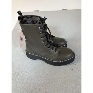 Sincerely Jules Boots Womens Size 6 Green Harley Combat Lace Up Lug Sole